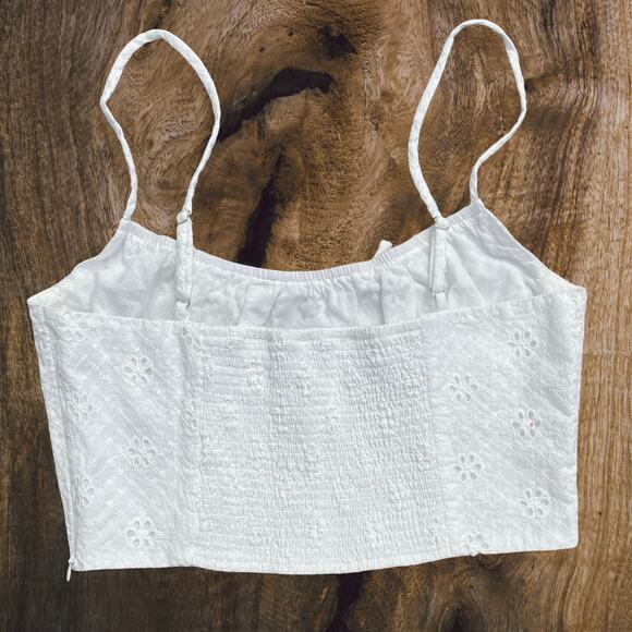 White floral eyelet cropped babydoll cami with bow coquette cottage lolita - Picture 5 of 6